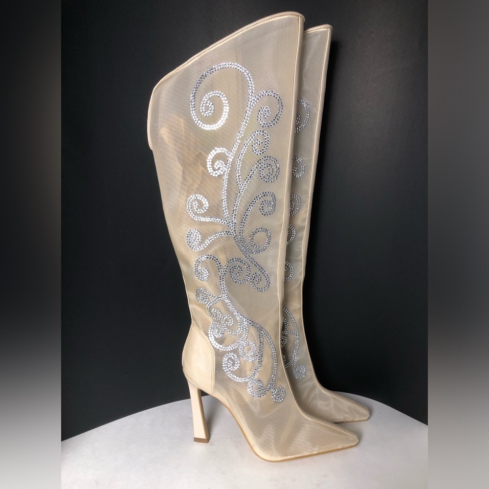 Gianni Bini Audrina Mesh Rhinestone Tall Boots Beige Women's Boots size 6 NWT - Picture 10 of 15